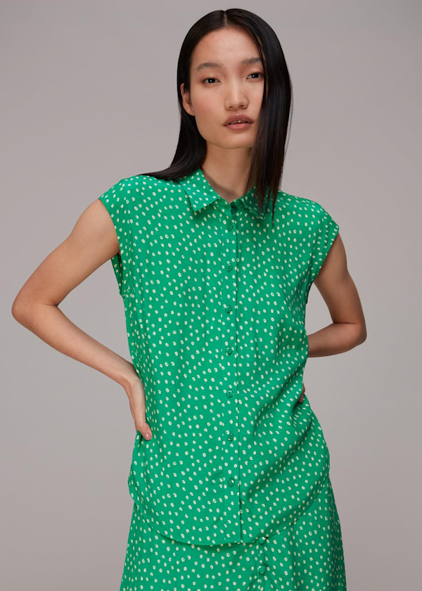 Green Spot Print Sleeveless Shirt