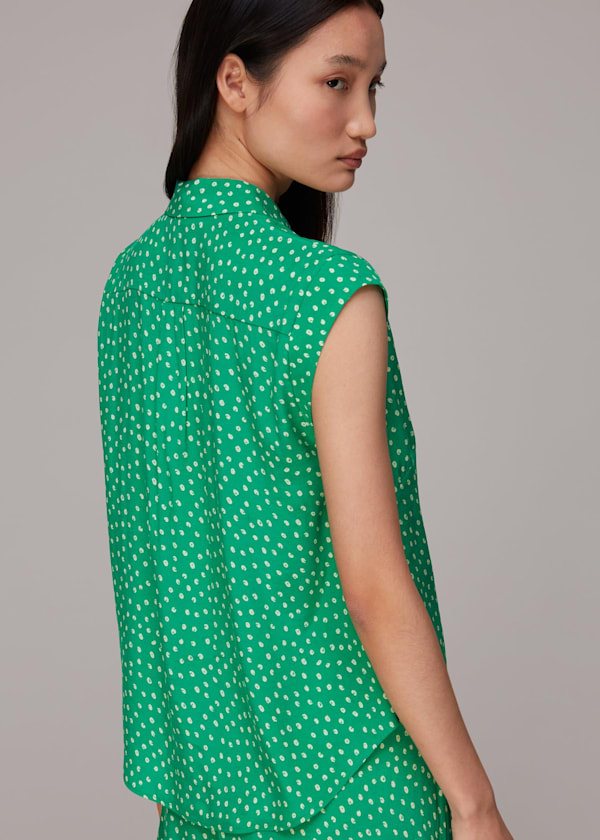 Green Spot Print Sleeveless Shirt