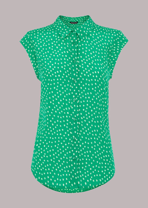 Green Spot Print Sleeveless Shirt