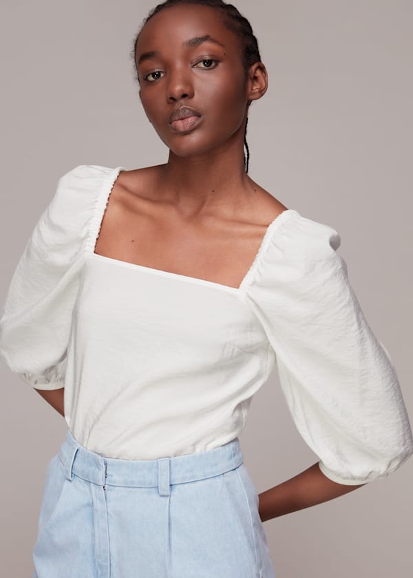 White Blanche Square Neck Top