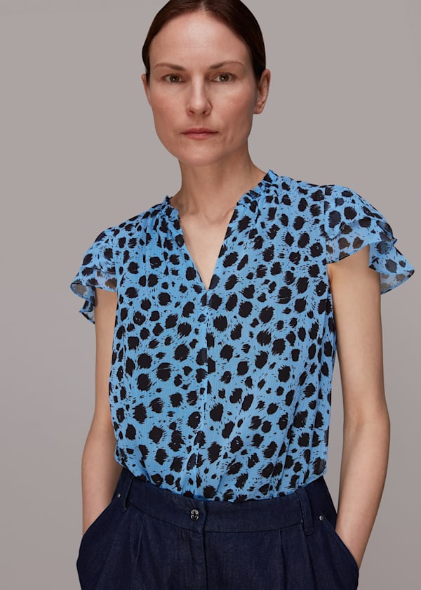Blue Brushed Dalmatian Blouse