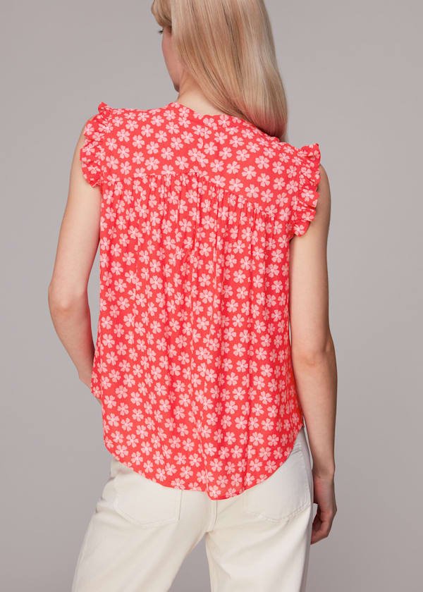 Red Daisy Check Frill Blouse