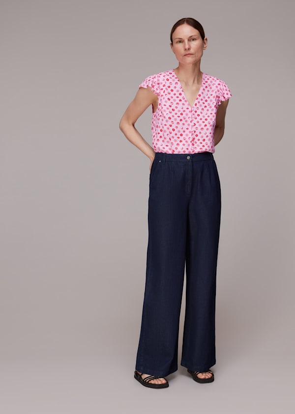 Pink Moon Floral Frill Sleeve Top