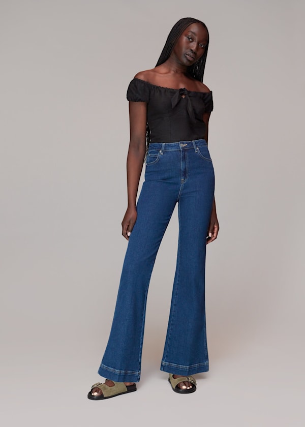 Black Off Shoulder Tie Front Top