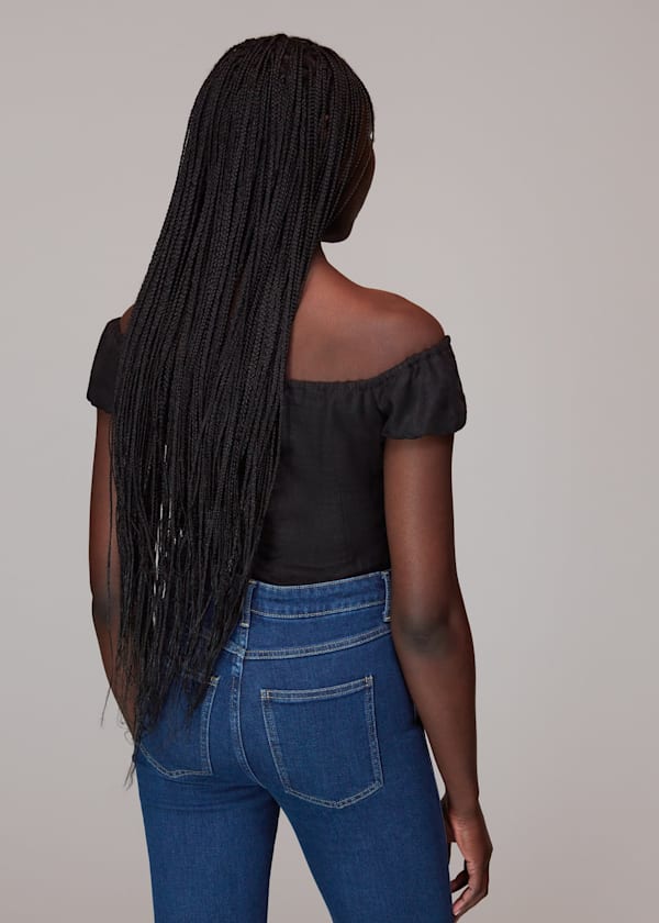 Black Off Shoulder Tie Front Top