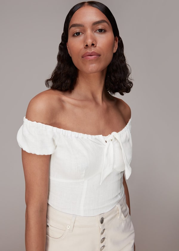 Ivory Off Shoulder Tie Front Top