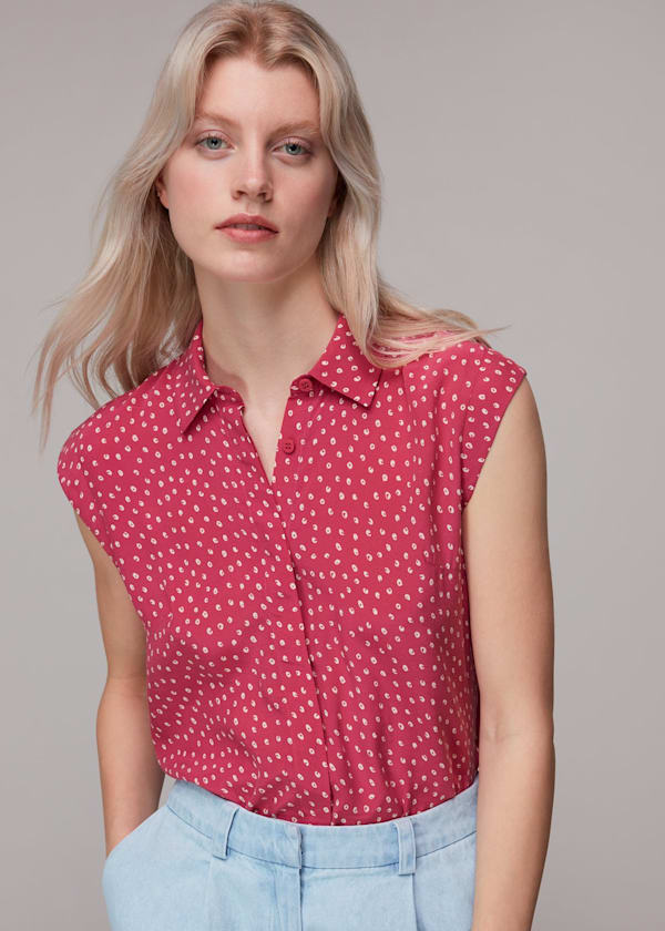 Pink Spot Print Sleeveless Shirt