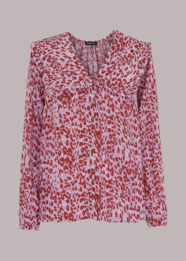 Pink Summer Cheetah Collar Top