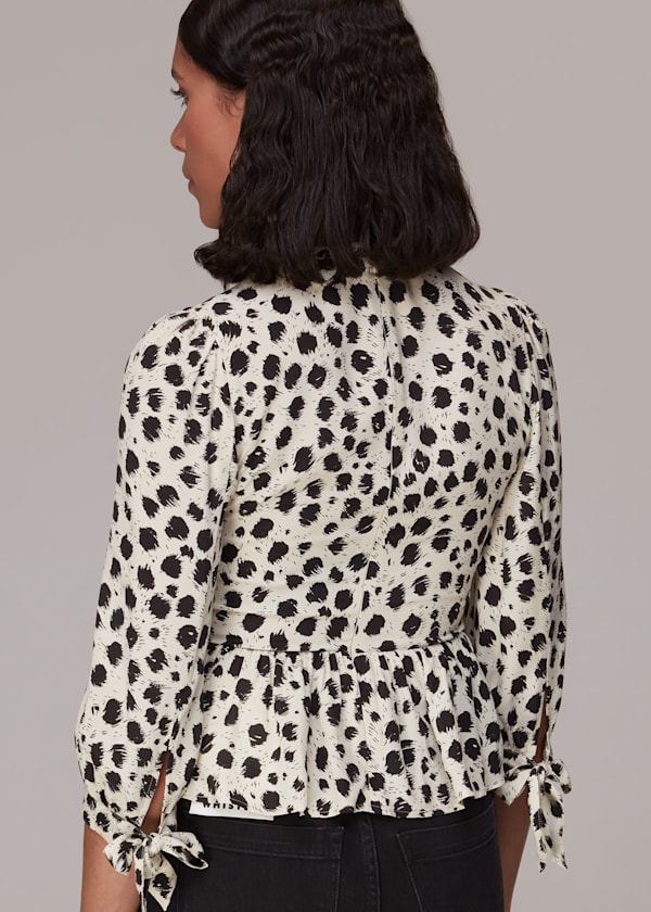 Black Brushed Dalmatian Shirred Top