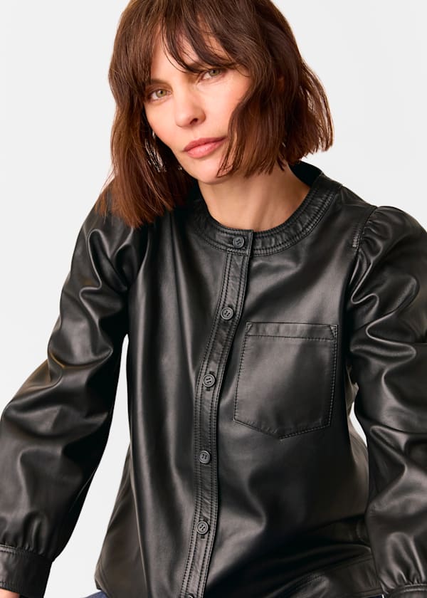 Leather Gathered Sleeve Shirt