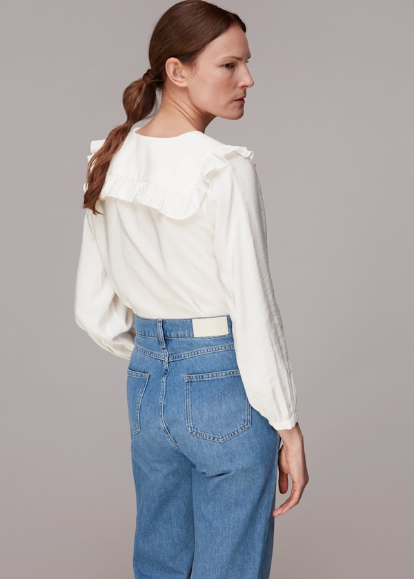 White Lenny Frill Collar Detail Top