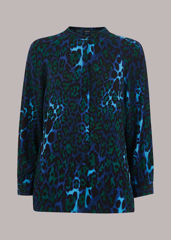 Blue Night Cat Print Raglan Shirt