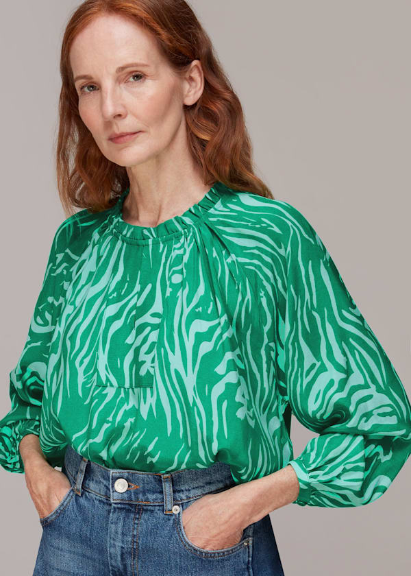 Green Tiger Print Blouse