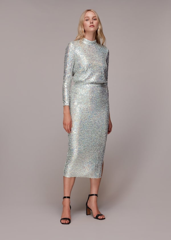 Silver High Neck Sequin Top