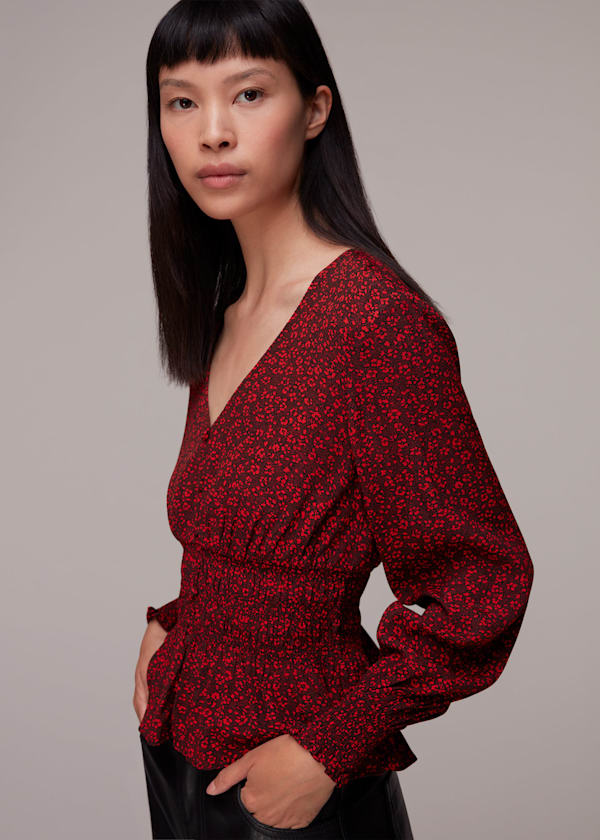Red Pansy Dot Jenny Peplum Top