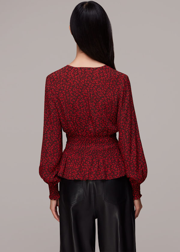 Red Pansy Dot Jenny Peplum Top