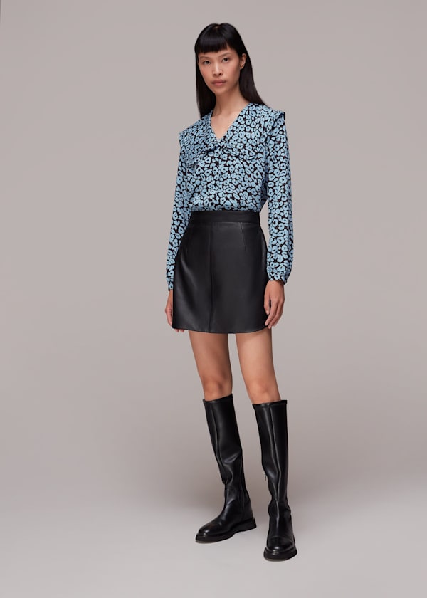 Fuzzy Leopard Collar Top