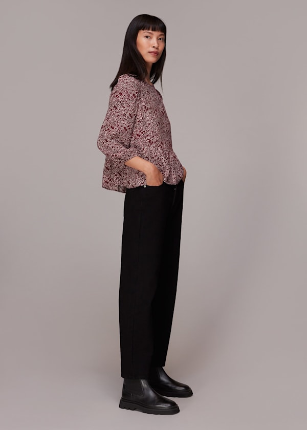 Pink Rough Weave Cut Out Peplum Top