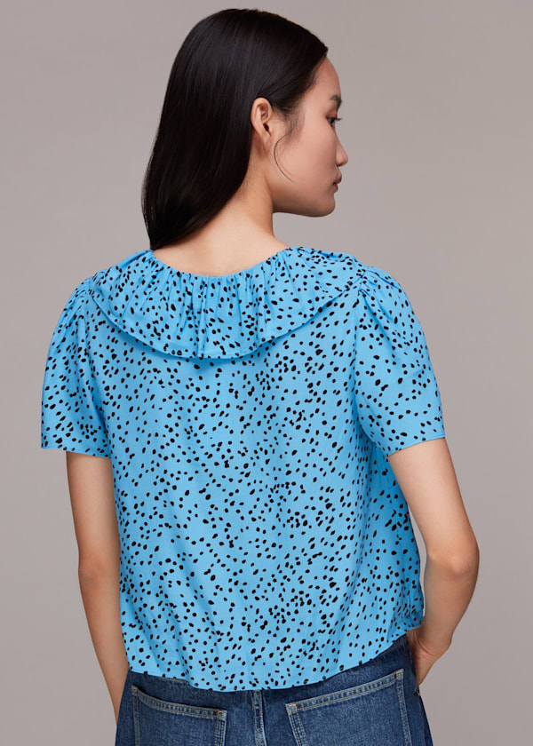 Blue Spotted Dot Collar Top