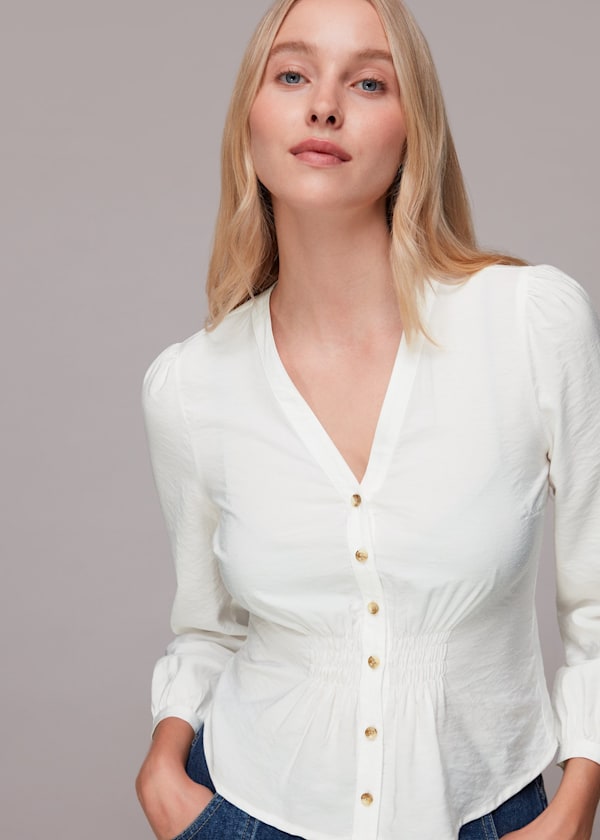 Ivory Ariel Shirred Detail Blouse
