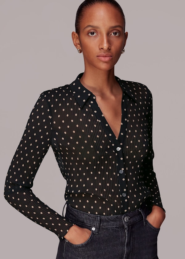 Black Spot Print Penny Plisse Shirt
