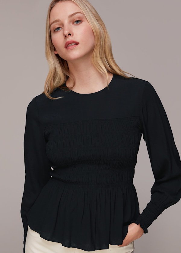 Black Rosanna Shirred Top