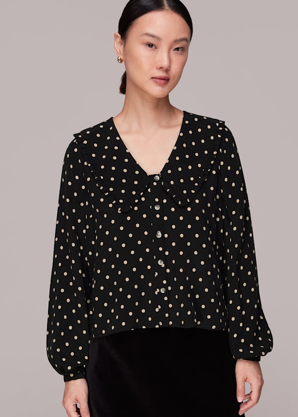 Black Spot Print Collar Top