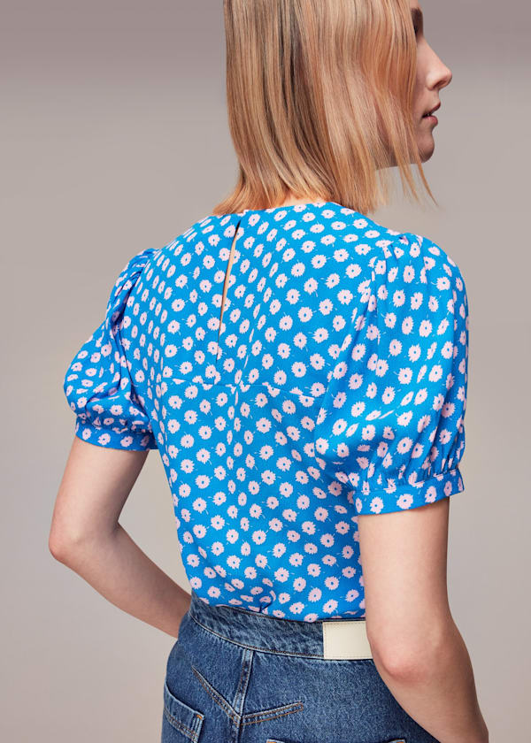 Blue Floral Sunburst Blouse