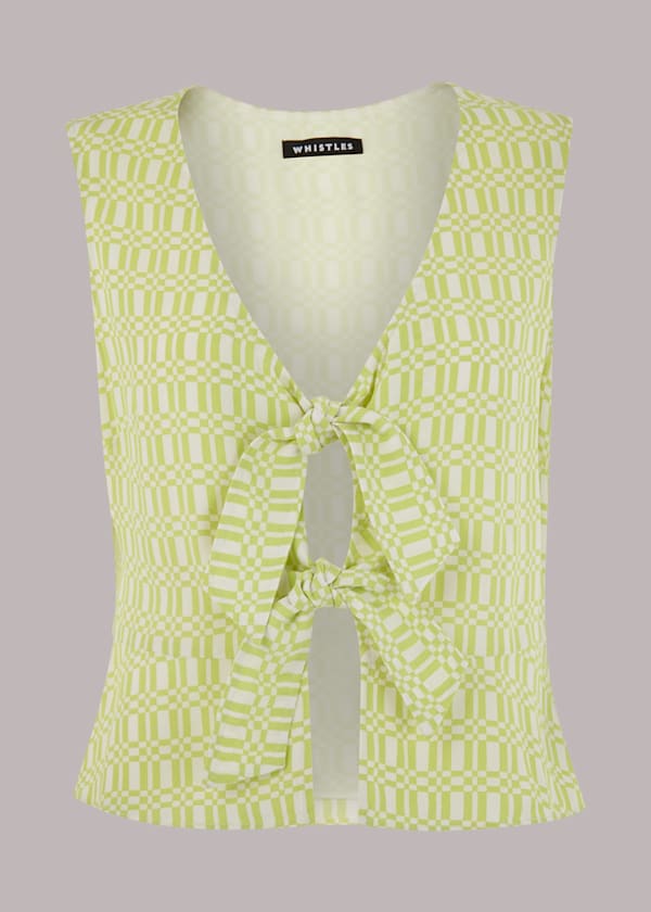 Green Link Check Tie Front Top