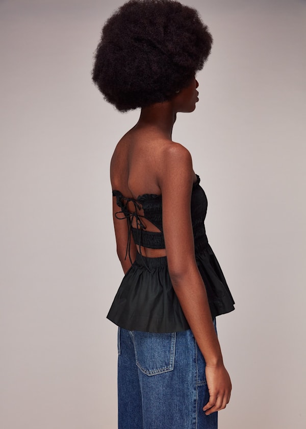 Black Shirred Tie Detail Top