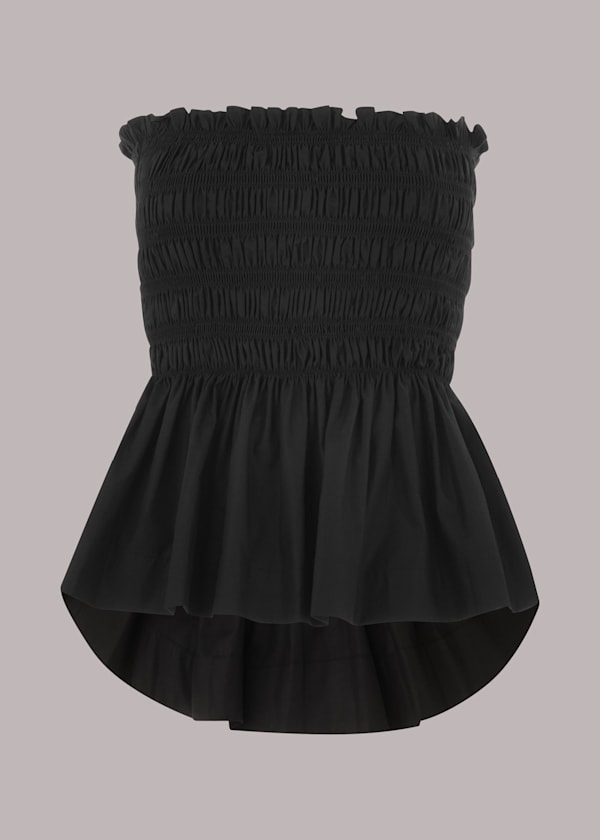 Black Shirred Tie Detail Top