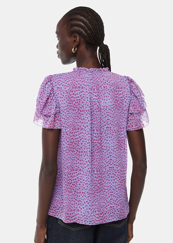 Purple Sketched Cheetah Frill Top