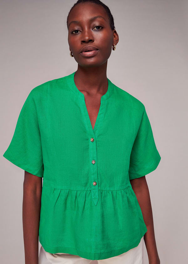 Green Hannah Linen Peplum Blouse