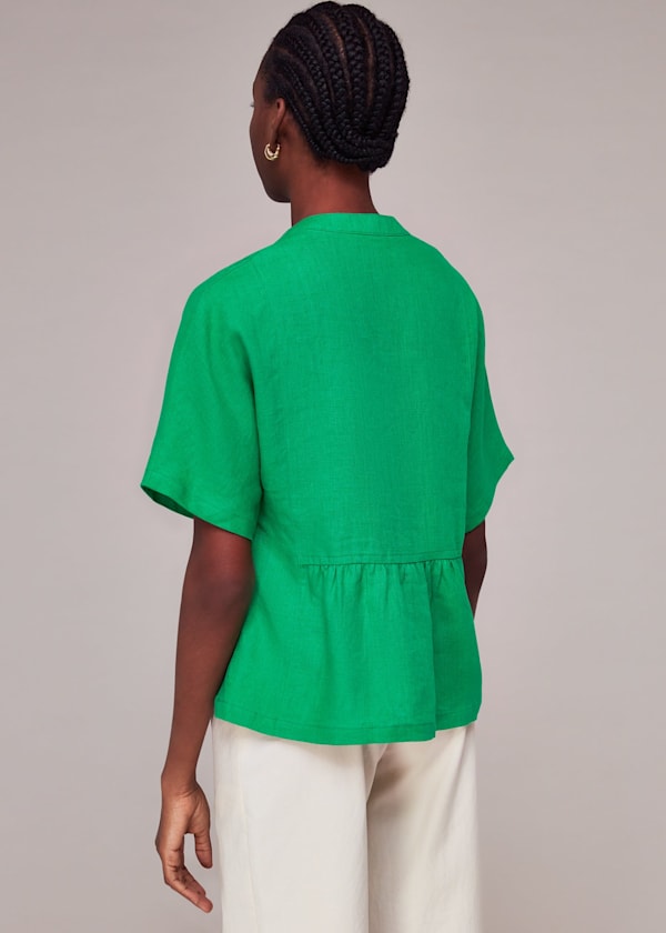 Green Hannah Linen Peplum Blouse