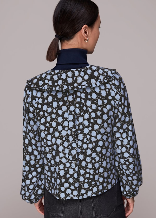 Black Dalmatian Print Collar Top