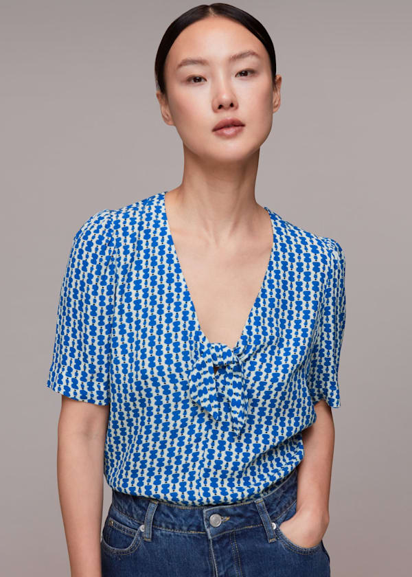 Blue Vertical Stack Bow Top