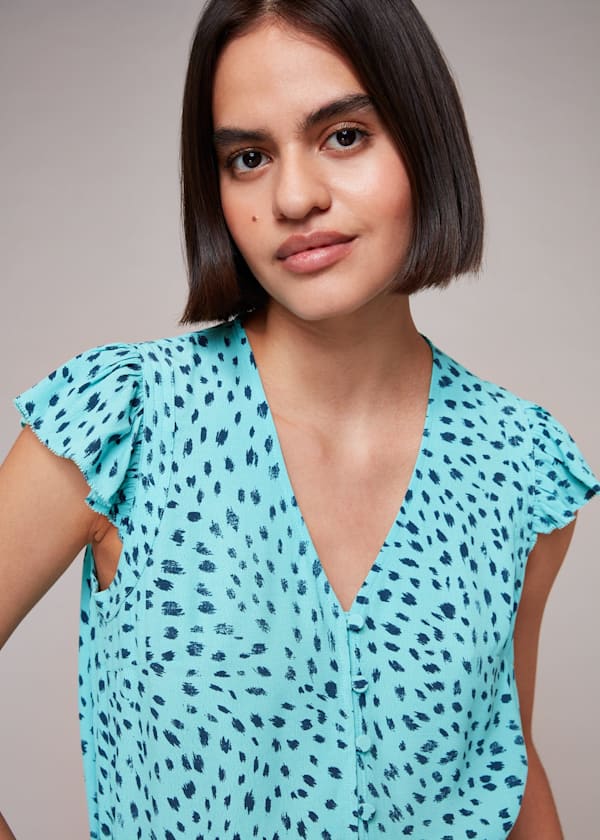 Blue Speckled Spot Frill Top