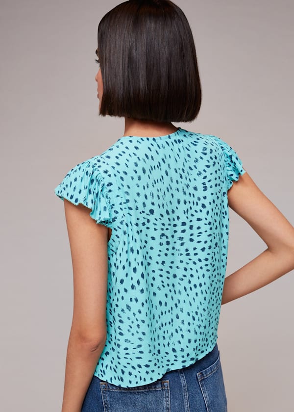Blue Speckled Spot Frill Top