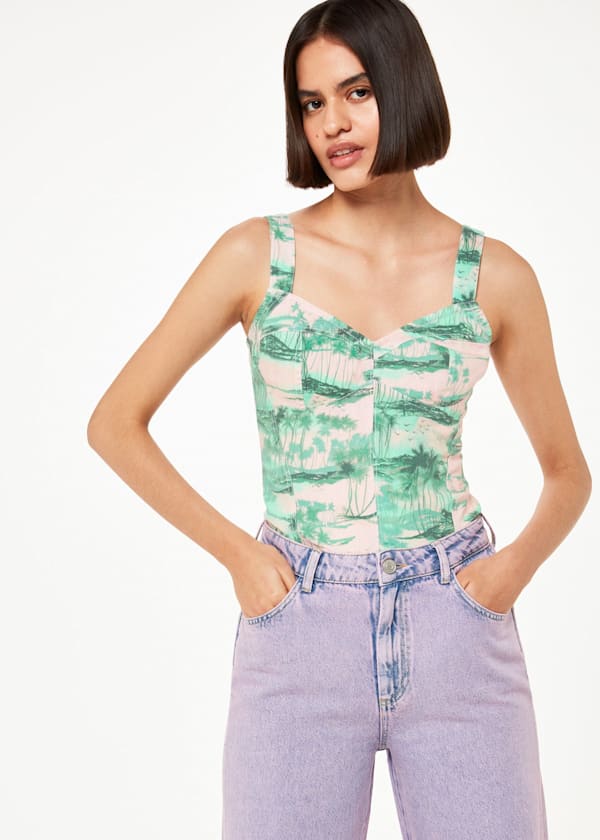 Pink Waving Palms Bustier Top