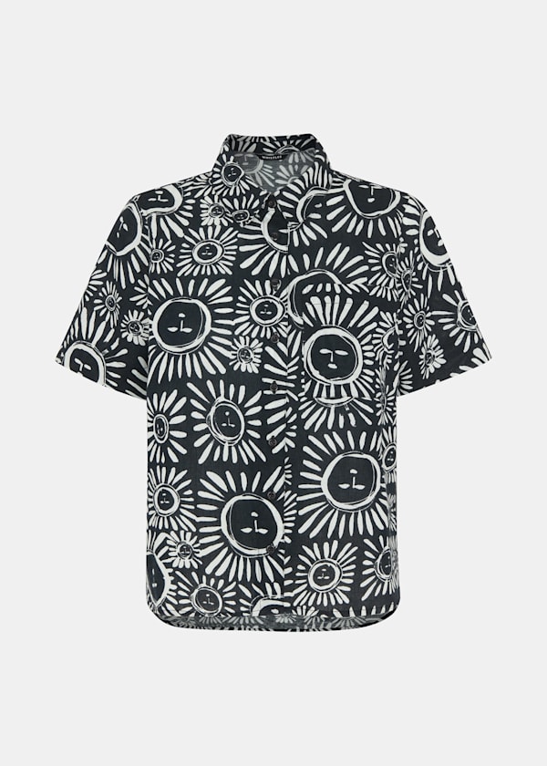 Black Sunman Print Bowling Shirt
