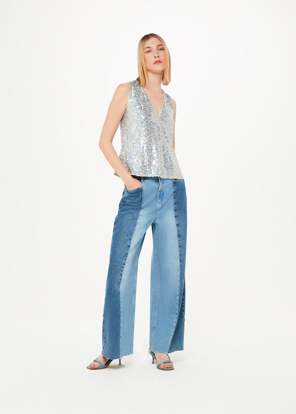 Silver Claudia Sequin Vest Top
