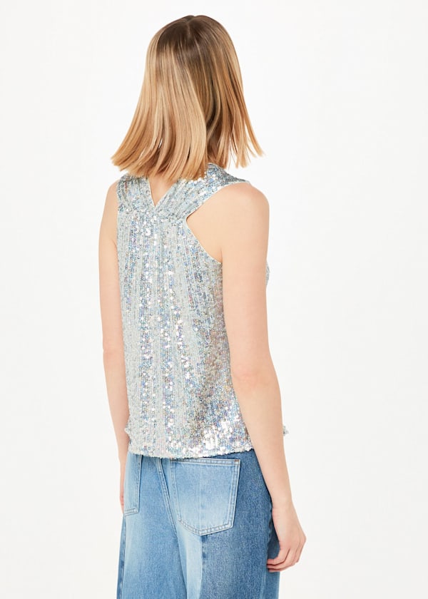 Silver Claudia Sequin Vest Top