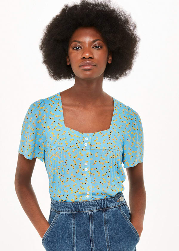 Blue Floral Crescent Top