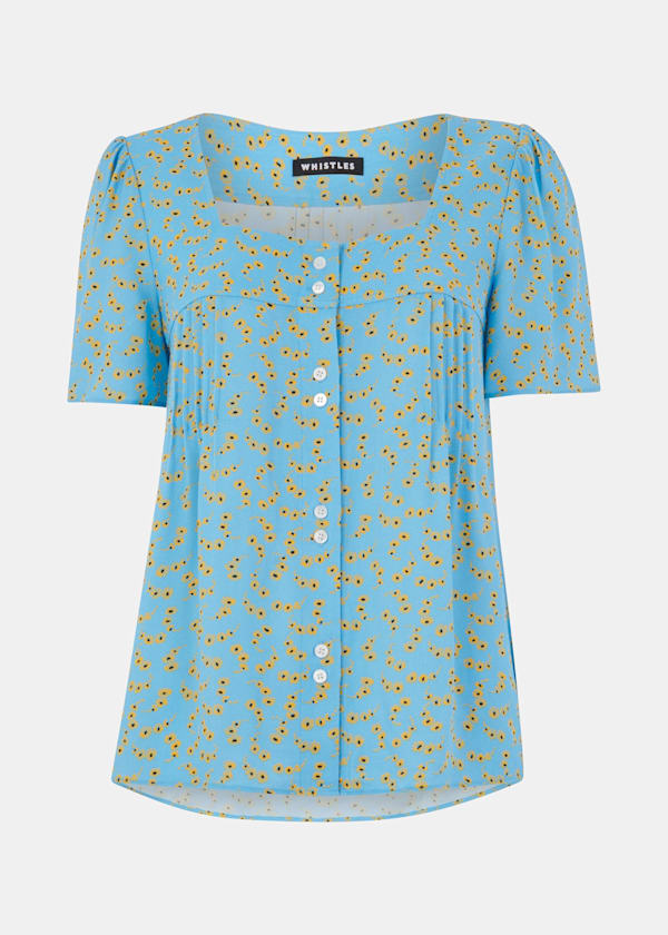 Blue Floral Crescent Top