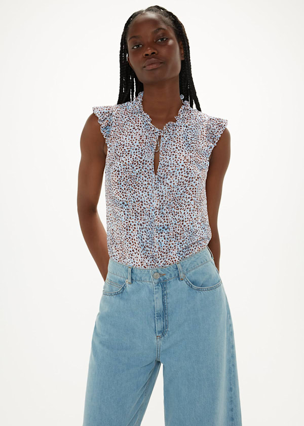 Multicolour Ink Spot Frill Blouse