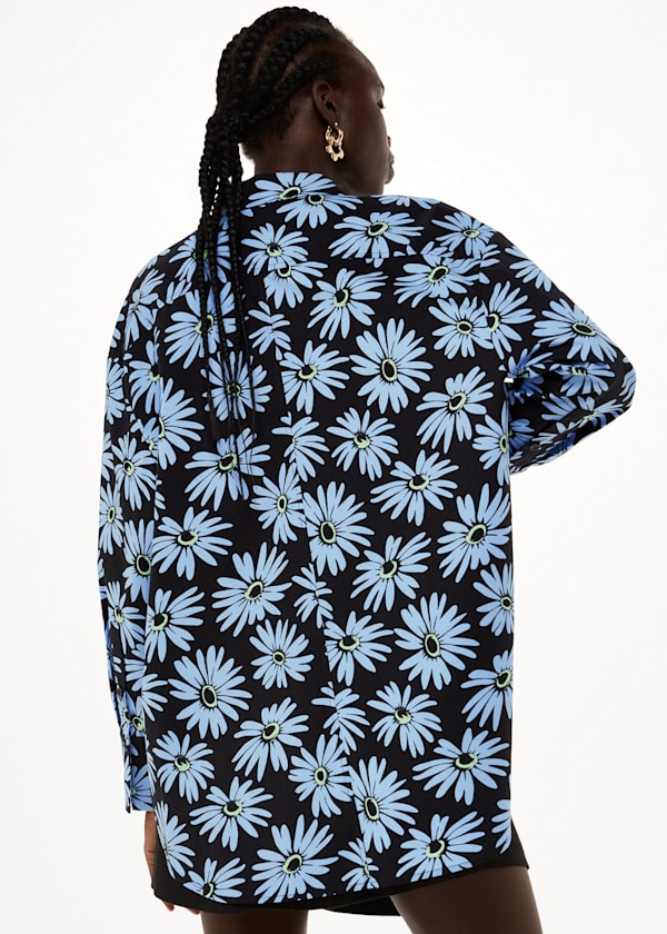 Blue Daisy Print Oversized Shirt