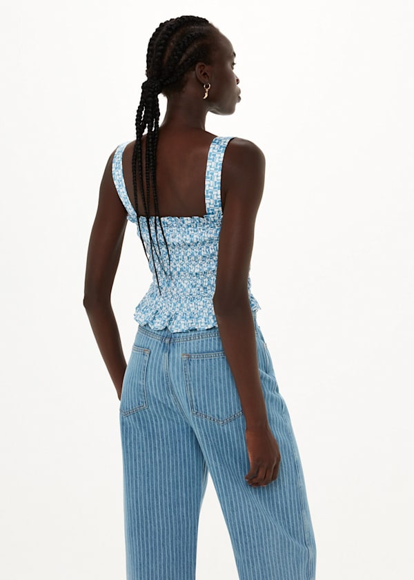 Blue Two Tone Tile Print Top