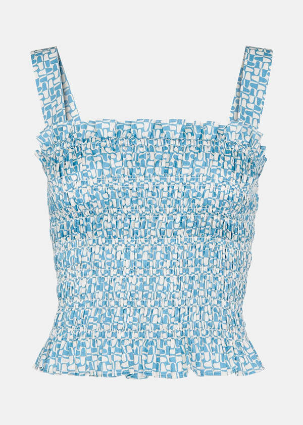 Blue Two Tone Tile Print Top