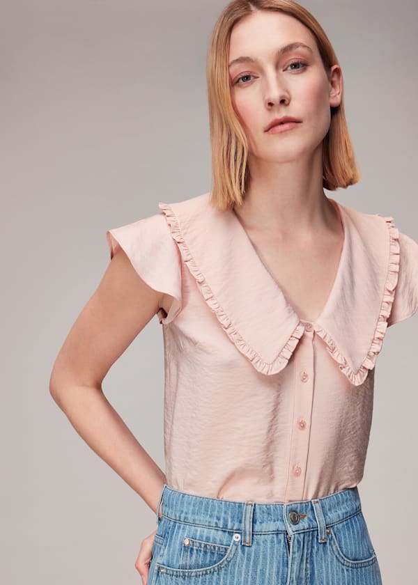 Pale Pink Short Sleeve Collar Top