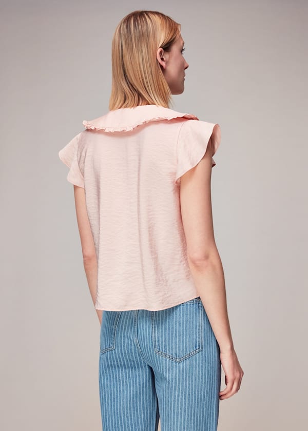Pale Pink Short Sleeve Collar Top
